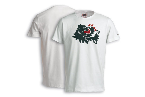 Maglietta MALOSSI T-Shirt bianca con logo e leone nero e arancione