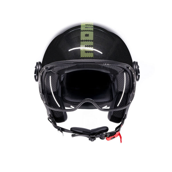 Casco moto jet FGTR CLASSIC Stripes E2206 Nero glitter / giallo fluo