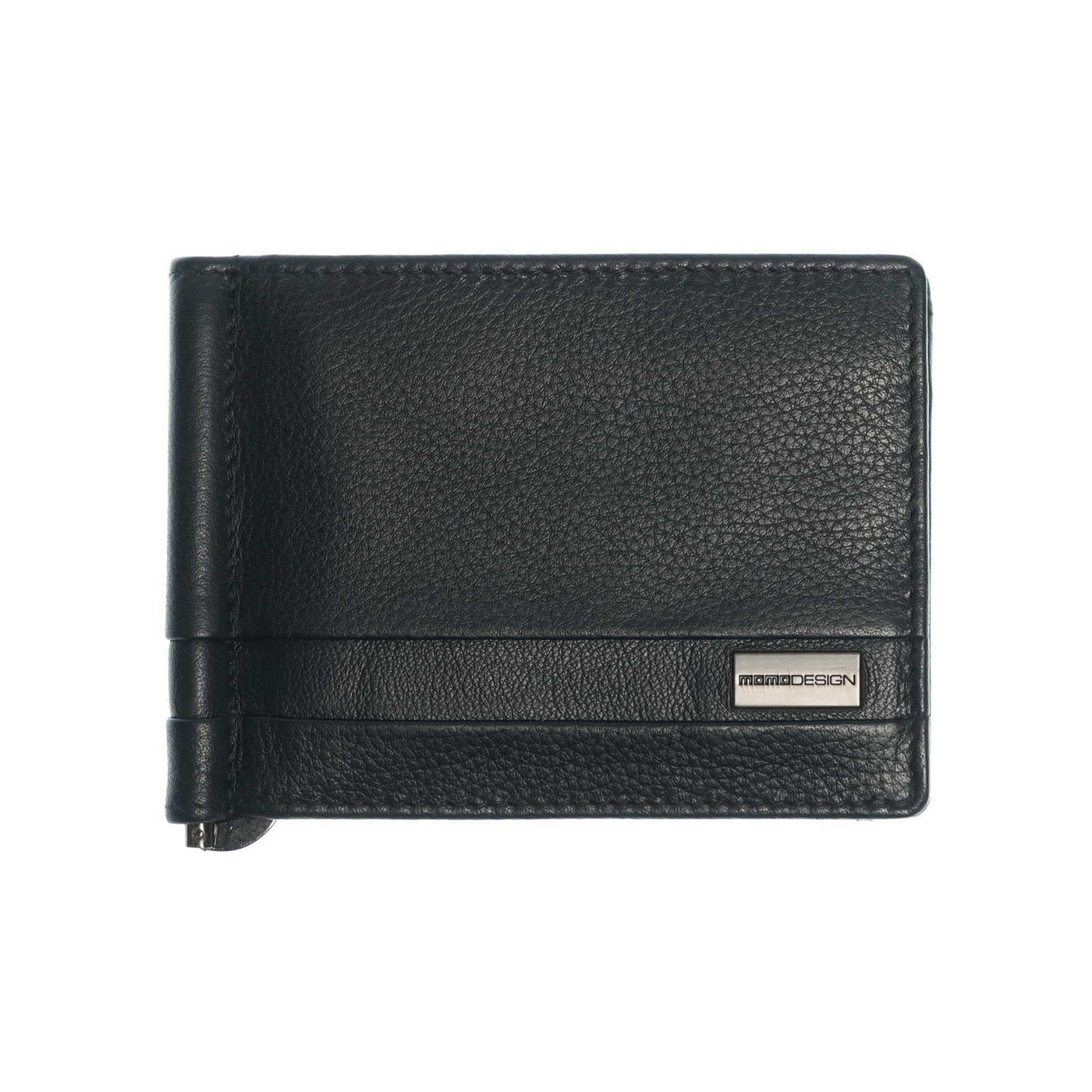 Momodesign portafoglio portacarte con ferma banconote Dollaro in vera pelle nero