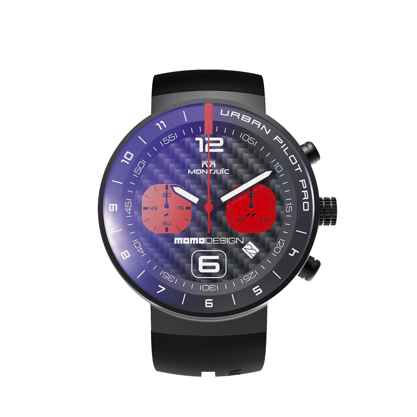 MOMODESIGN X Montjuïc Orologio Urban Pilot PRO CHRONO BLACK PVD-RED