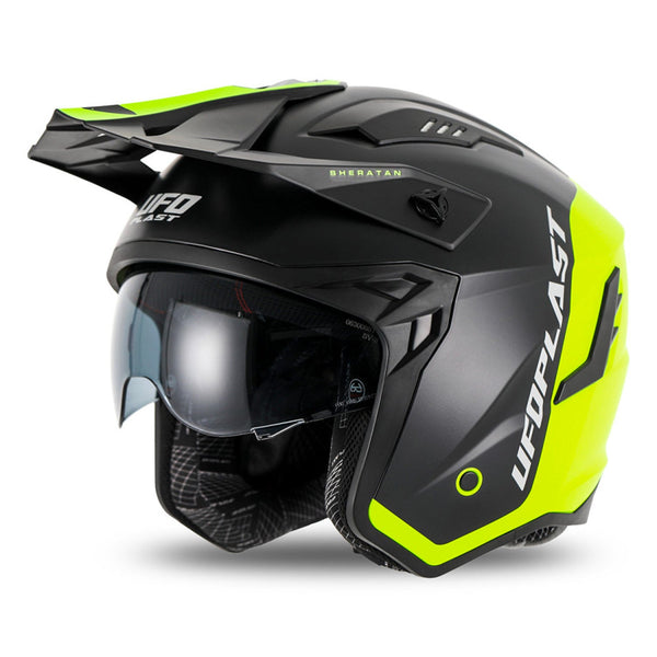 UFO Sheratan Cross Jet Helmet Black/Yellow Fluo Gloss